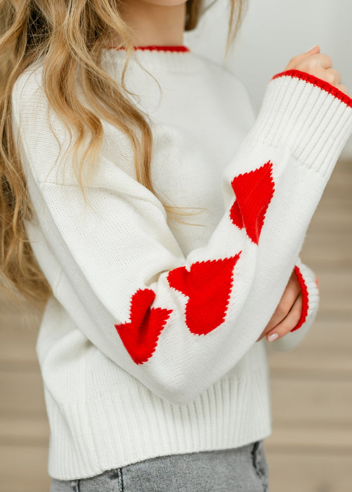 elan Crewneck Heart Sleeve Sweater FF Tops