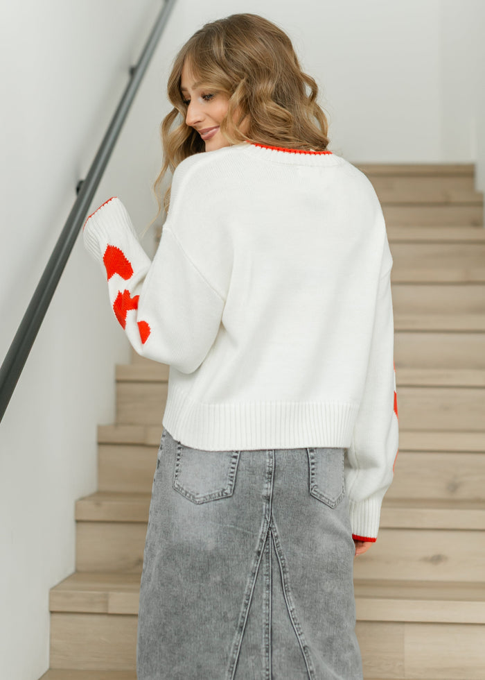 elan Crewneck Heart Sleeve Sweater FF Tops