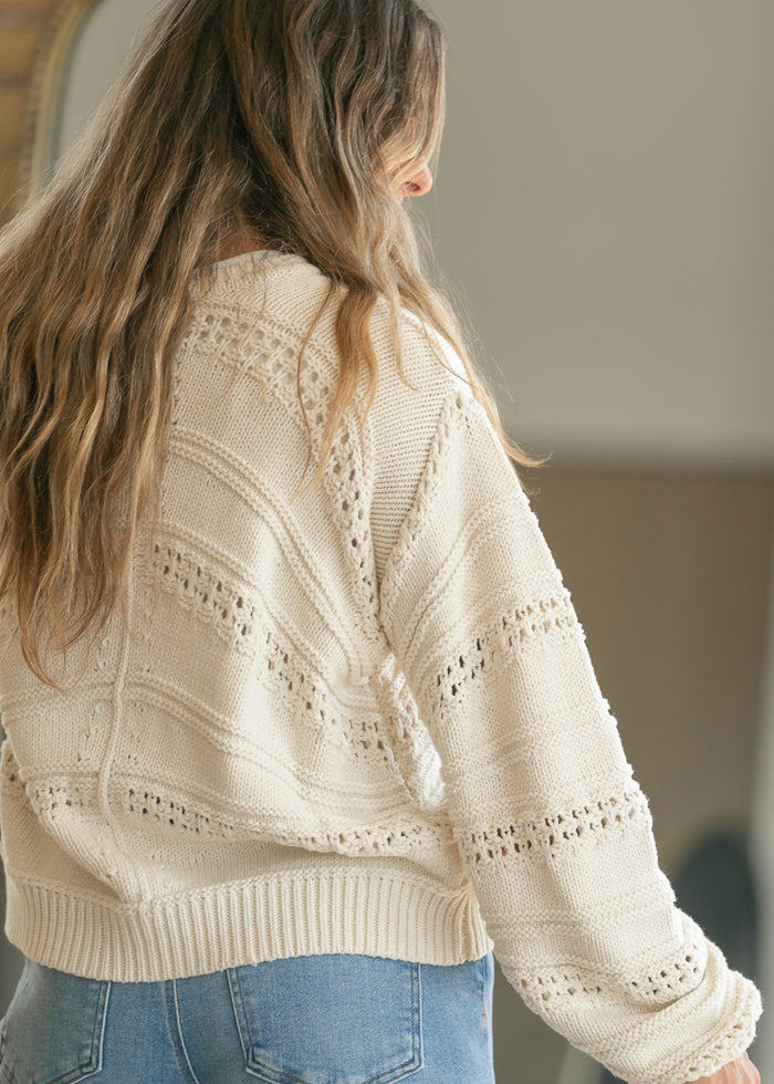 elan Off White Open Knit Sweater FF Tops