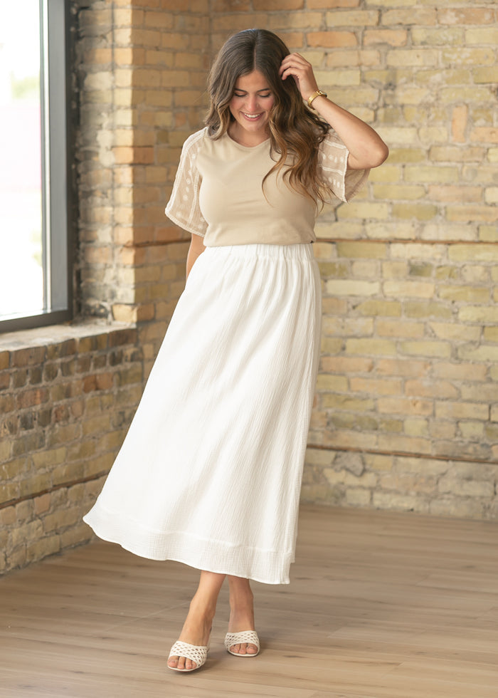 Elizabeth Embroidered Flutter Sleeve Top IC Tops