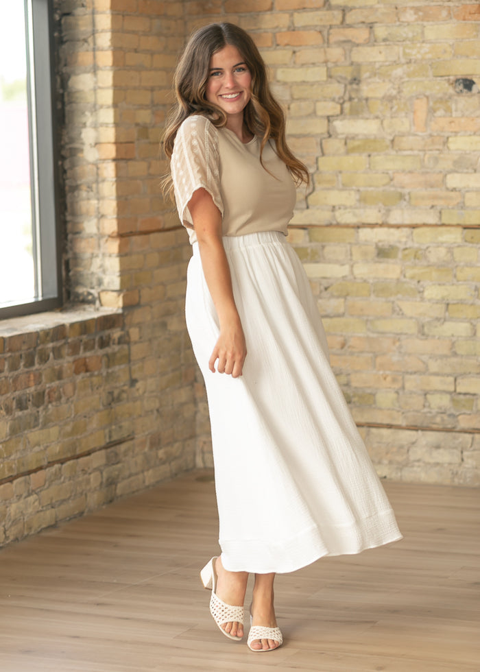 Elizabeth Embroidered Flutter Sleeve Top IC Tops