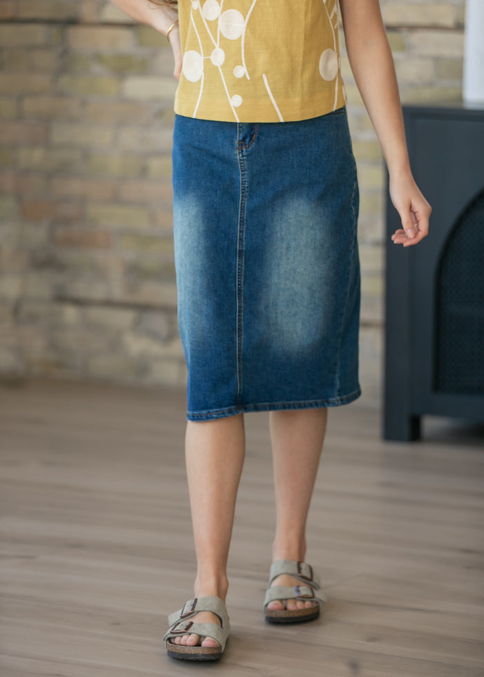 Elliot Dark Wash Denim Midi Skirt IC Skirts