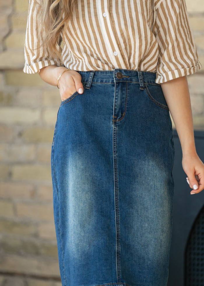 Elliot Dark Wash Denim Midi Skirt IC Skirts