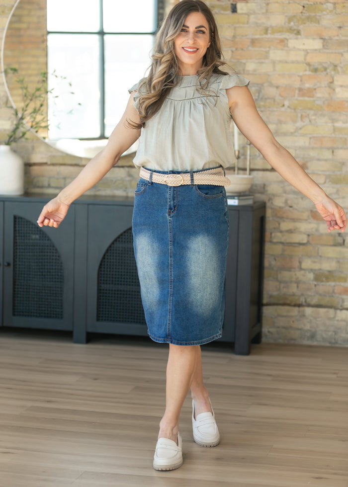 Elliot Dark Wash Denim Midi Skirt IC Skirts