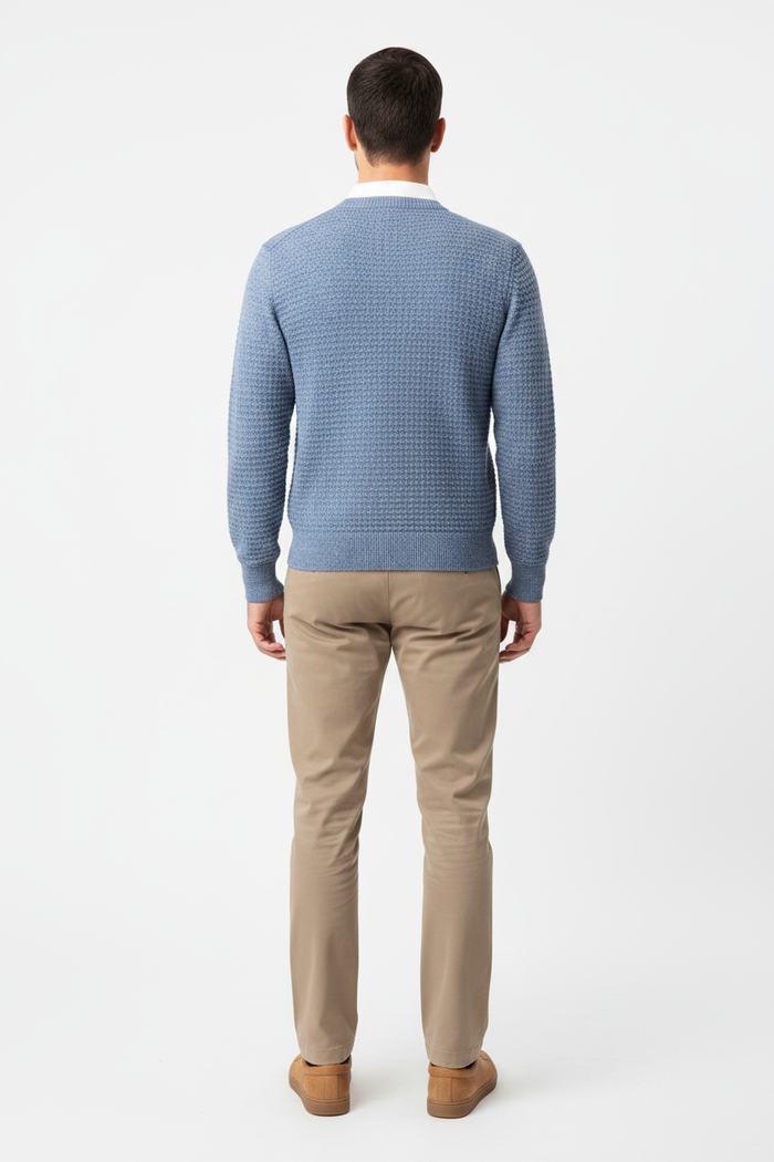 Interknit Crew Neck Steel Blue Marle — Studio Back