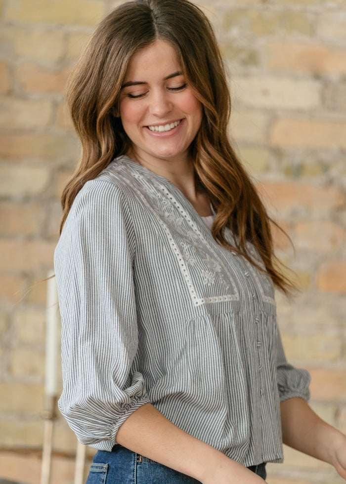 Embroidered Button Up Woven Top FF Tops