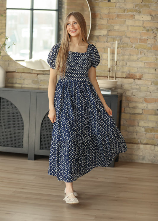 Embroidered Floral Smocked Maxi Dress FF Dresses