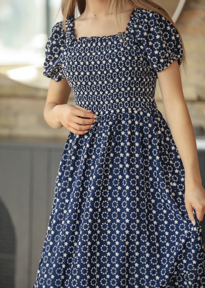 Embroidered Floral Smocked Maxi Dress FF Dresses