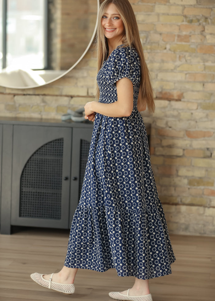 Embroidered Floral Smocked Maxi Dress FF Dresses