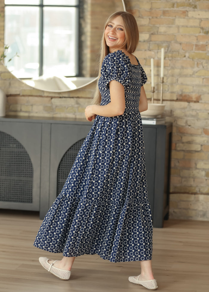 Embroidered Floral Smocked Maxi Dress FF Dresses