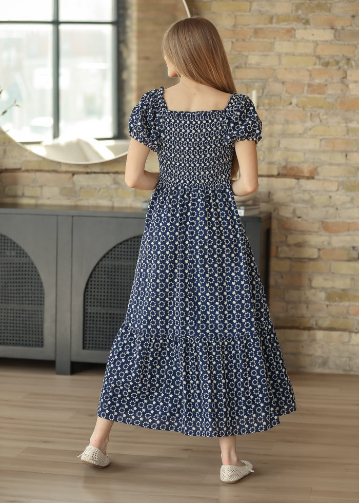 Embroidered Floral Smocked Maxi Dress FF Dresses