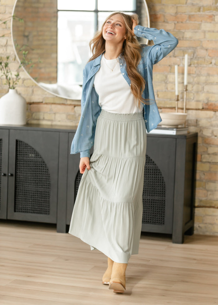 Embroidered Flower Button Front Shirt FF Tops