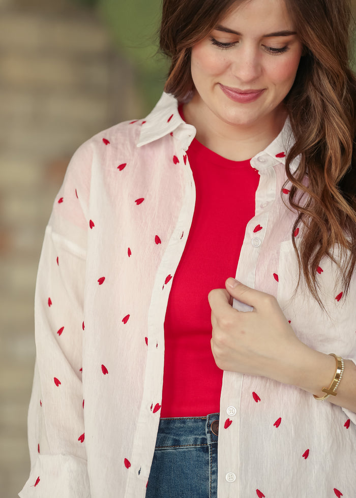 Embroidered Heart Button Down Top - FINAL SALE FF Tops