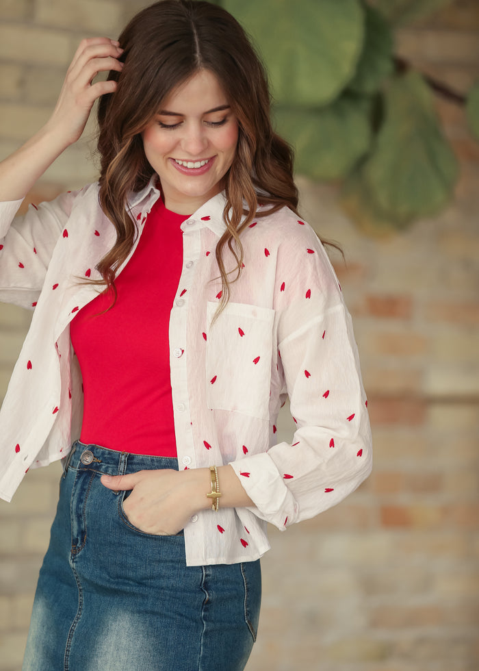 Embroidered Heart Button Down Top - FINAL SALE FF Tops