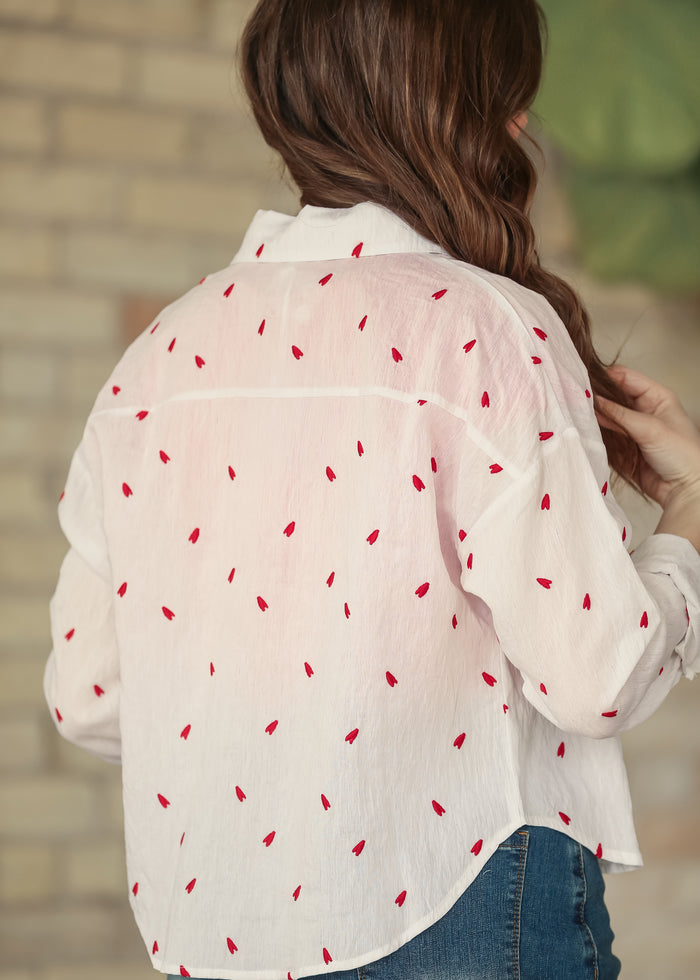 Embroidered Heart Button Down Top - FINAL SALE FF Tops