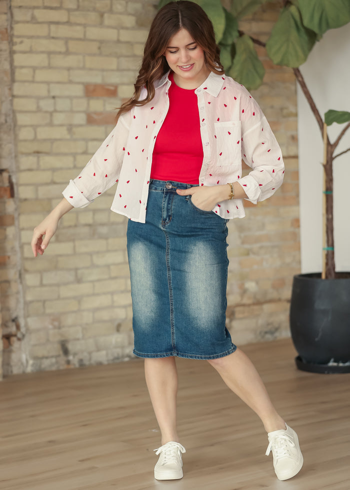 Embroidered Heart Button Down Top - FINAL SALE FF Tops