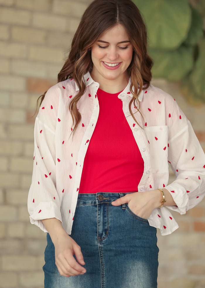 Embroidered Heart Button Down Top - FINAL SALE FF Tops