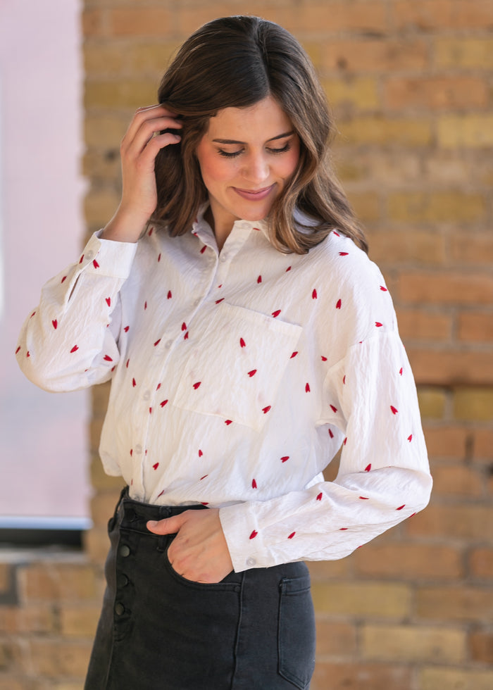 Embroidered Heart Button Down Top - FINAL SALE FF Tops