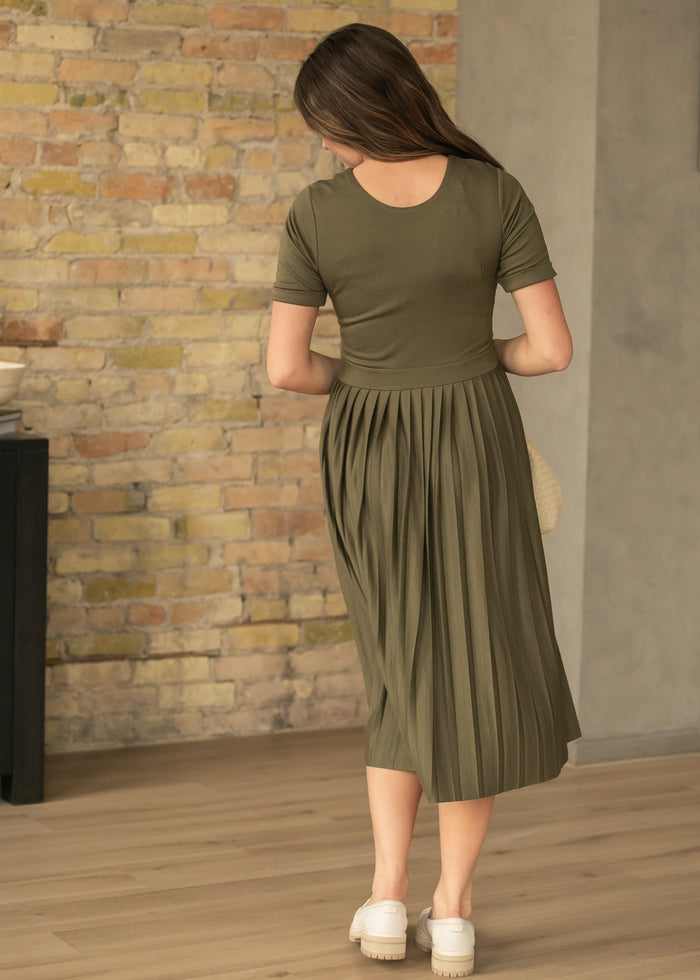 Emersyn Olive Pleated Midi Dress IC Dresses