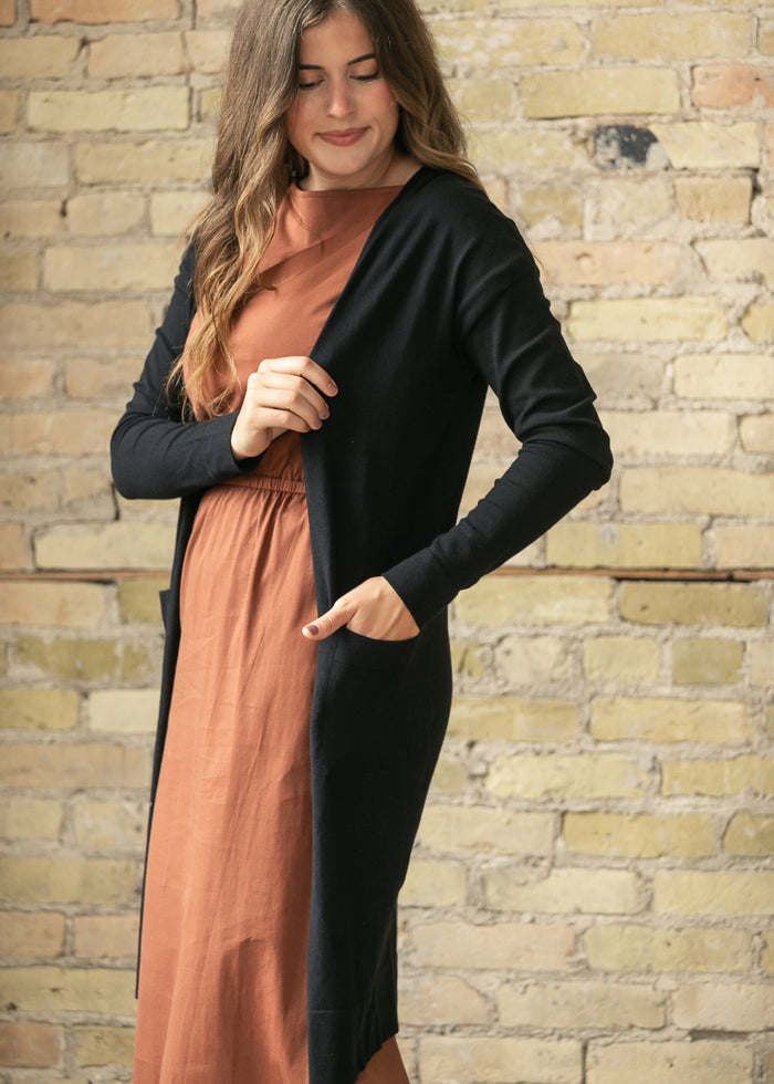 Essential Black Long + Soft Cardigan IC Tops