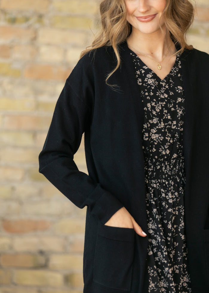 Essential Black Long + Soft Cardigan IC Tops
