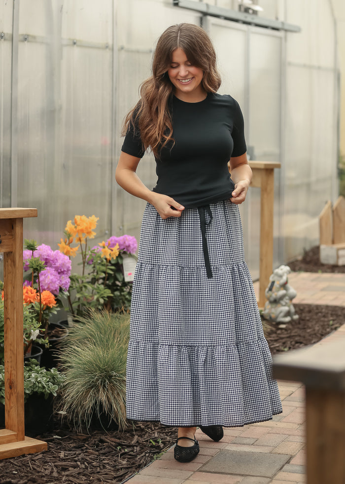 Essential Black Ribbed Half Sleeve Tee IC Tops