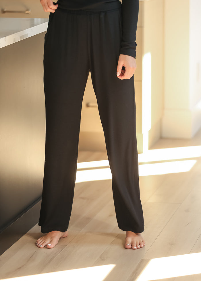 Essential Black Ribbed Wide Leg Pants IC Pants