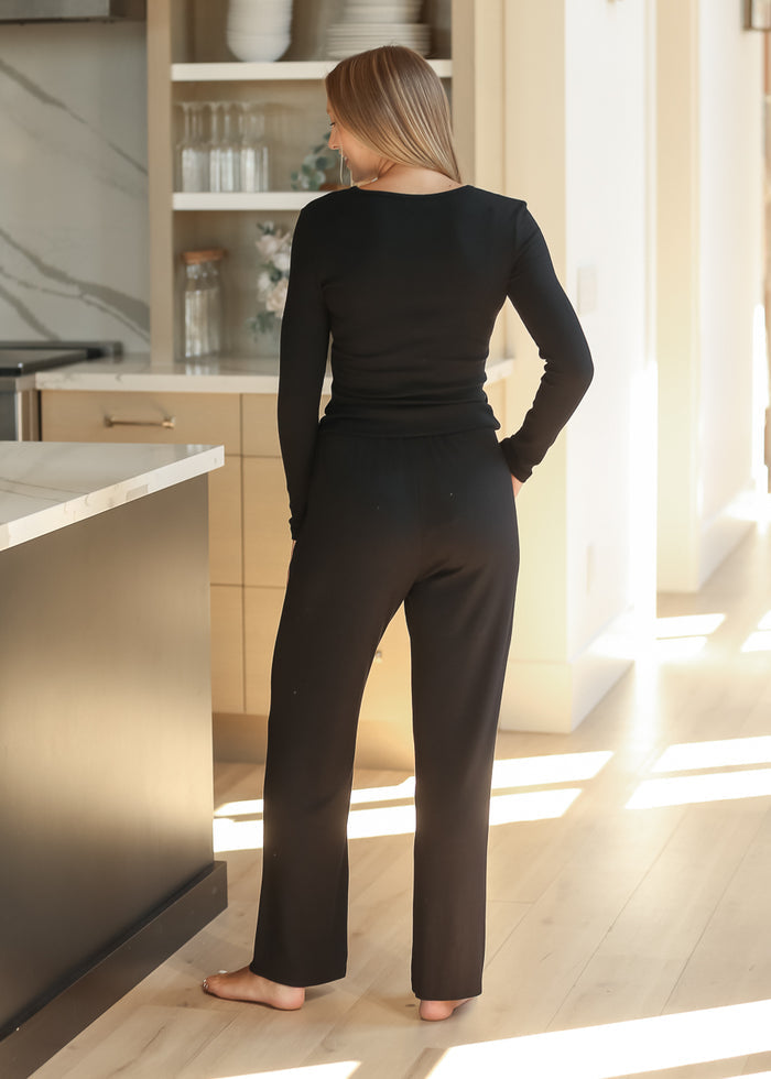 Essential Black Ribbed Wide Leg Pants IC Pants
