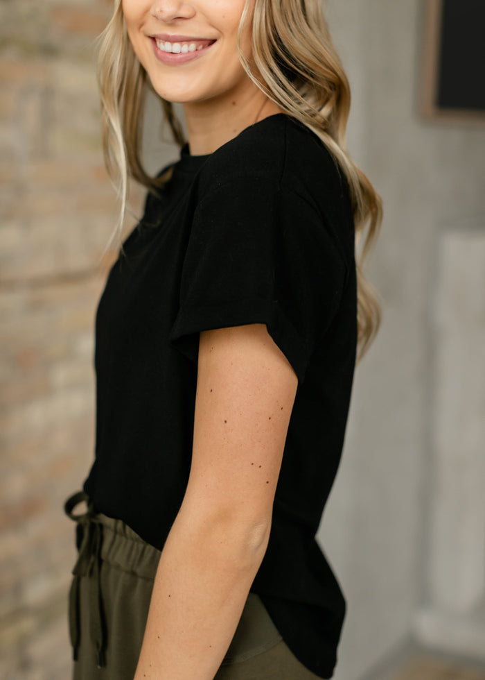Essential Black Short Sleeve Basic T-shirt IC Tops
