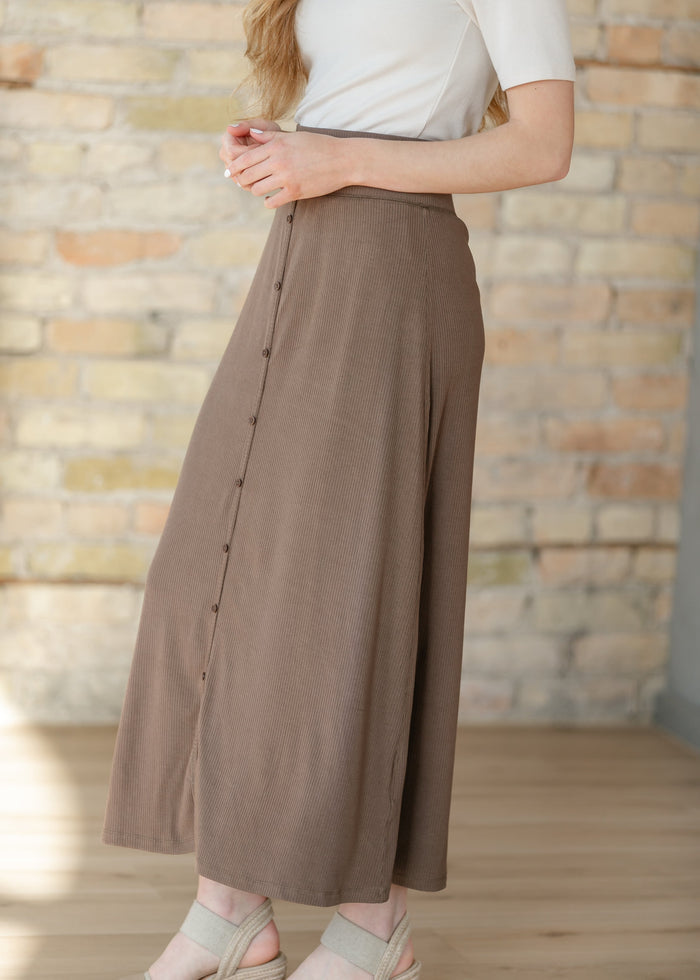 Essential Chocolate Ribbed Midi Skirt IC Skirts