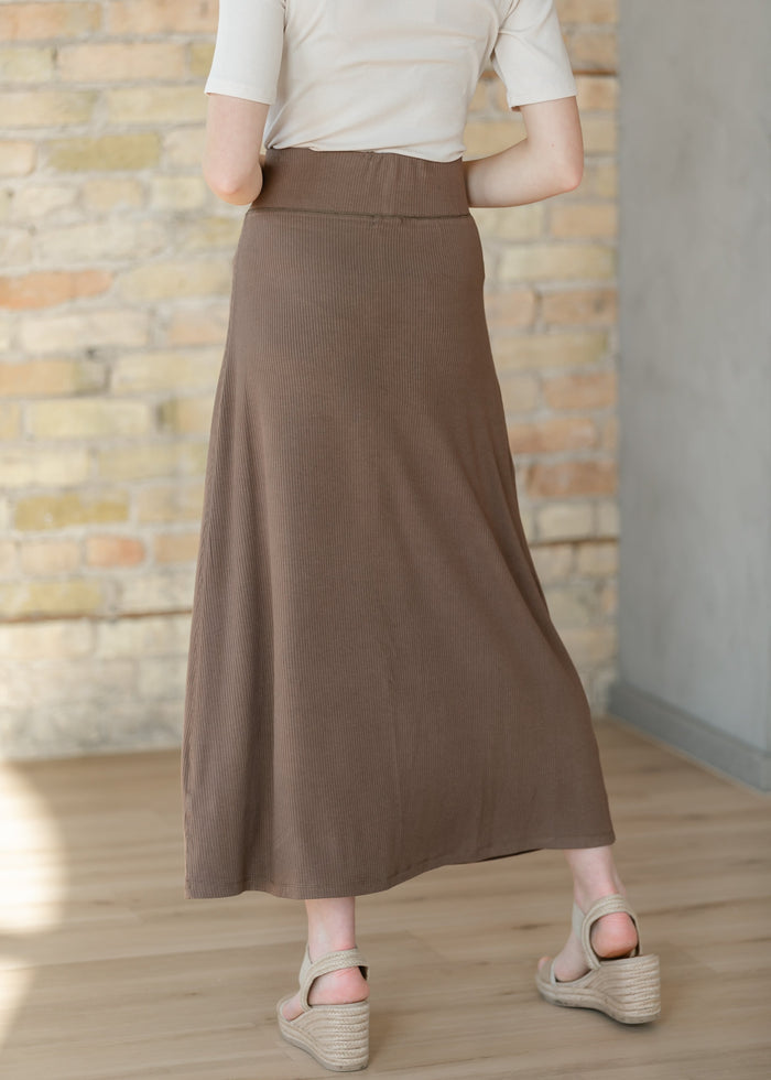 Essential Chocolate Ribbed Midi Skirt IC Skirts