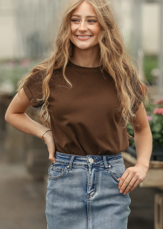Essential Chocolate Short Sleeve Basic T-shirt IC Tops