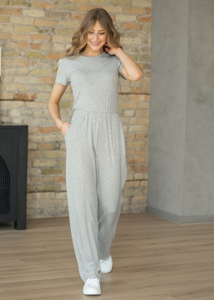 Essential Gray Ribbed Short Sleeve IC Tops