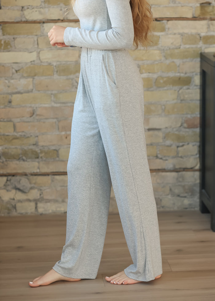 Essential Gray Ribbed Wide Leg Pants IC Pants
