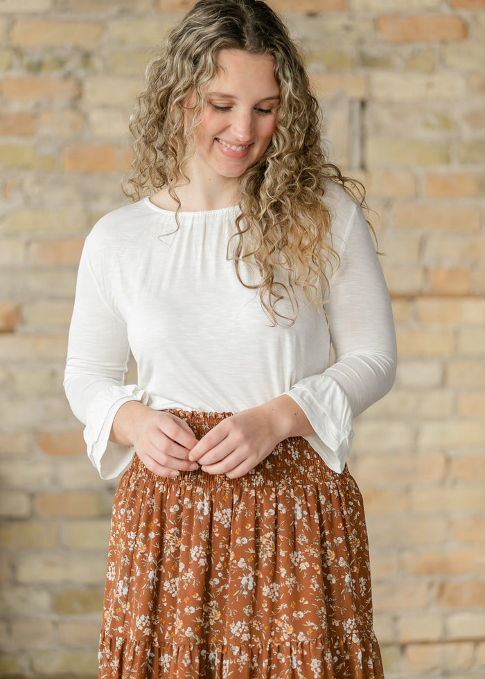 Essential Ivory Ruffled 3/4 Sleeve Top IC Tops XS