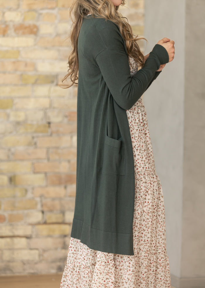 Essential Moss Green Long + Soft Cardigan IC Tops