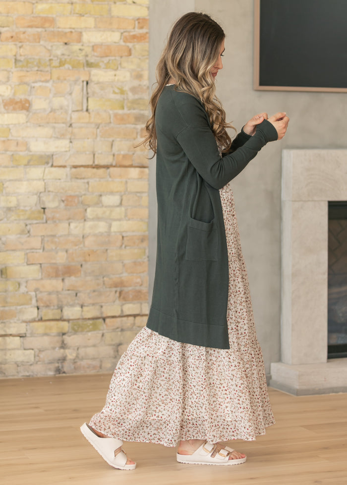 Essential Moss Green Long + Soft Cardigan IC Tops