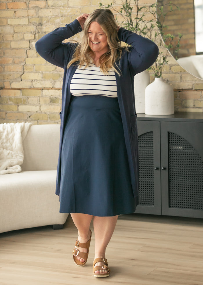 Essential Navy Long + Soft Cardigan IC Tops