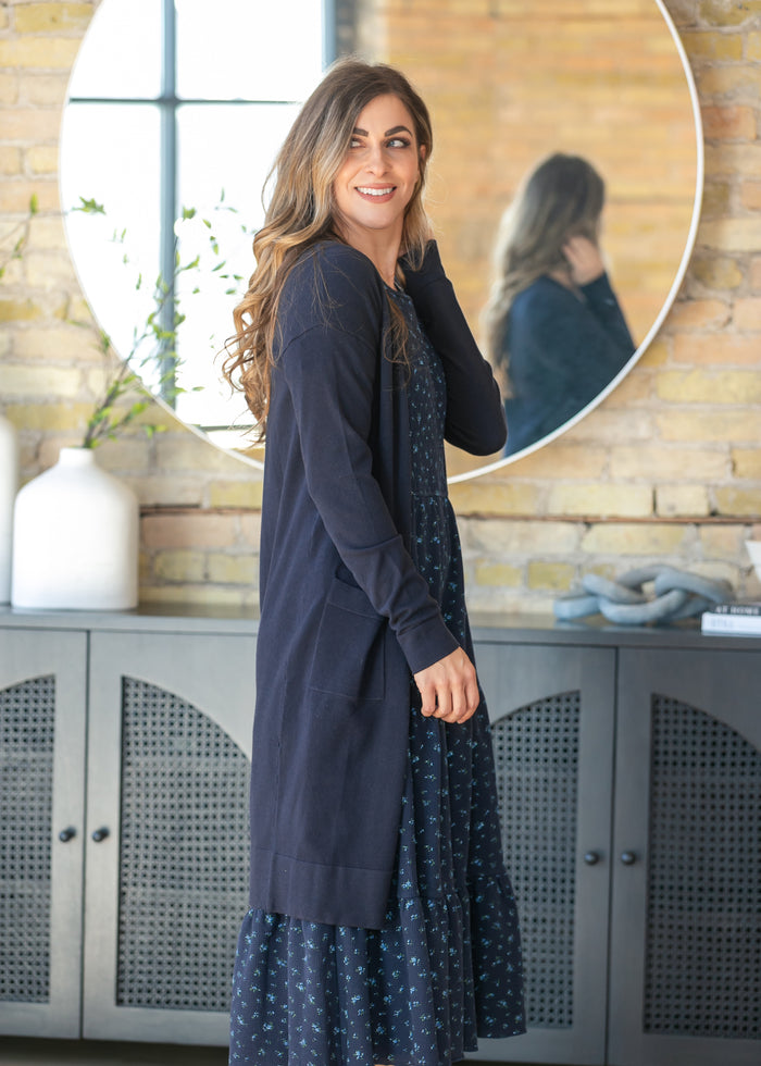 Essential Navy Long + Soft Cardigan IC Tops