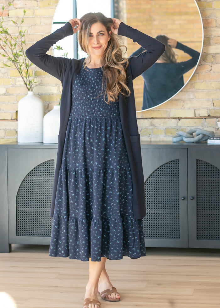 Essential Navy Long + Soft Cardigan IC Tops
