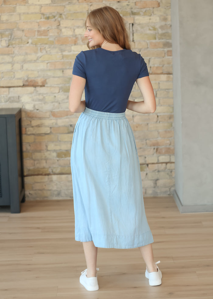 Essential Navy Ribbed Short Sleeve Tee IC Tops