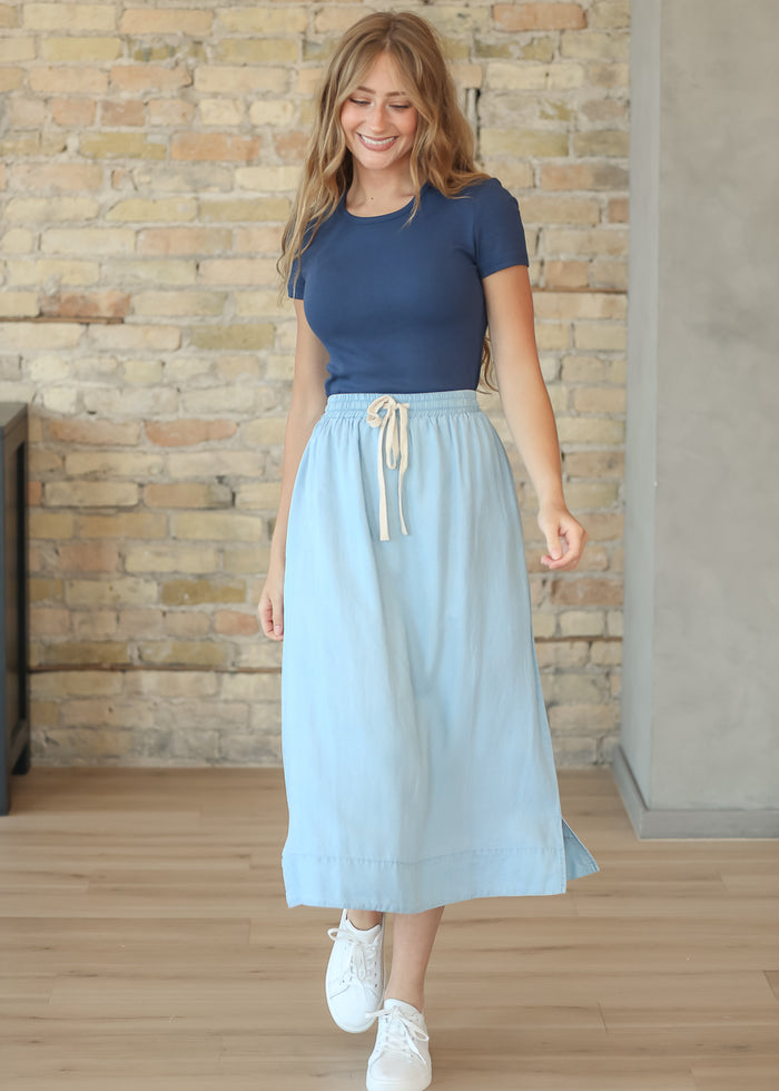 Essential Navy Ribbed Short Sleeve Tee IC Tops