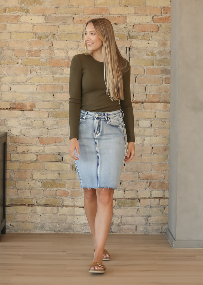 Essential Olive Ribbed Long Sleeve IC Tops