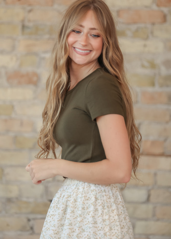 Essential Olive Ribbed Short Sleeve Tee IC Tops