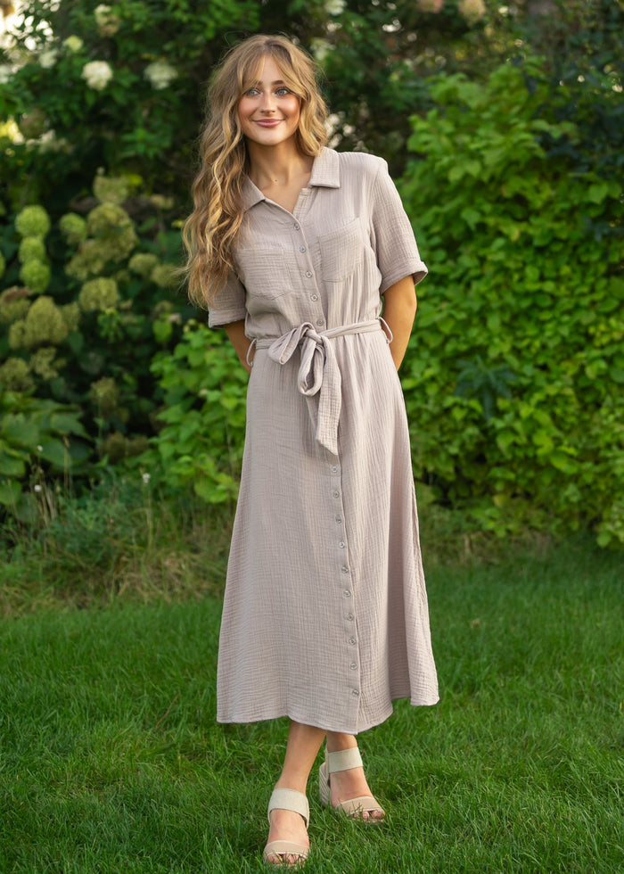 Essential Short Sleeve Gauze Shirt Dress IC Dresses