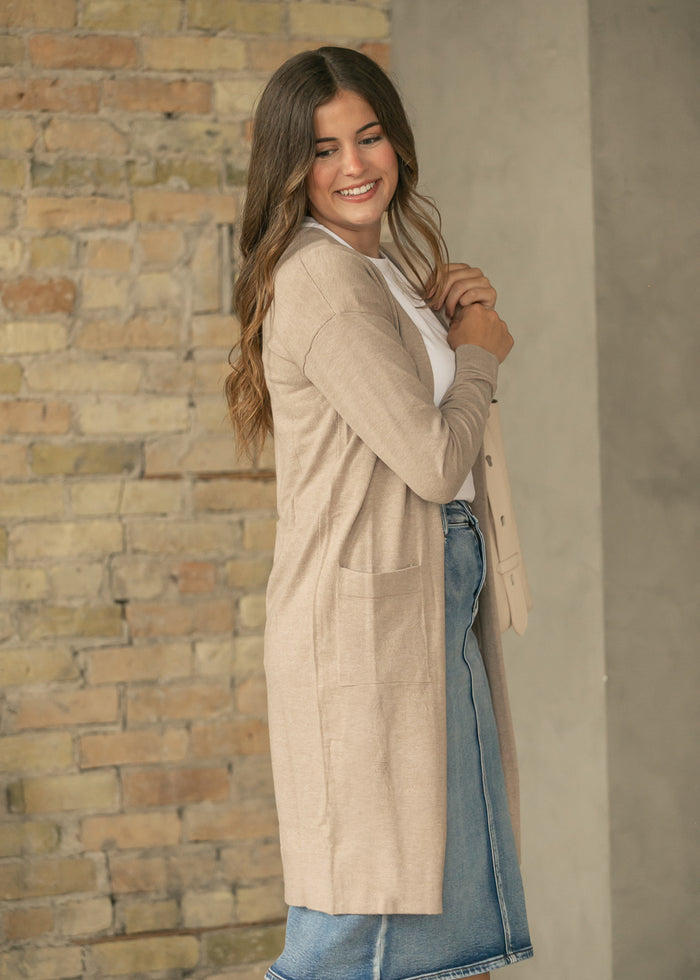 Essential Taupe Long + Soft Cardigan IC Tops