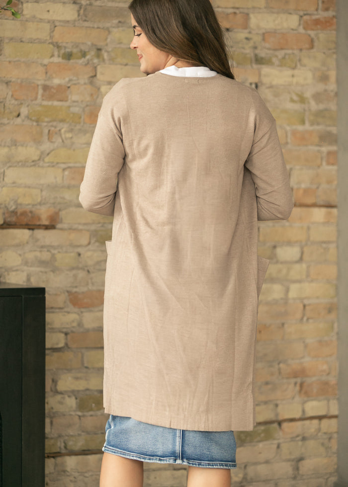 Essential Taupe Long + Soft Cardigan IC Tops