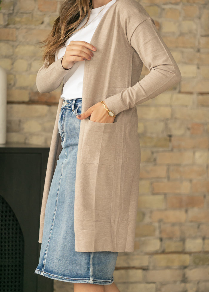 Essential Taupe Long + Soft Cardigan IC Tops