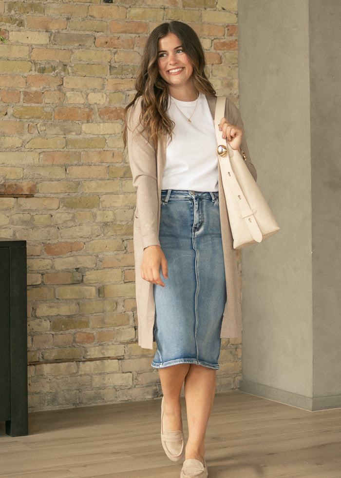 Essential Taupe Long + Soft Cardigan IC Tops