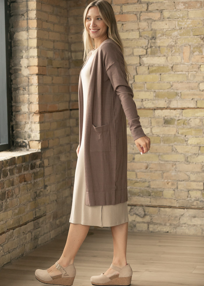 Essential Toffee Long + Soft Cardigan IC Tops